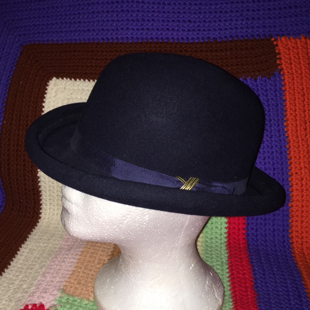 Dark Blue felt derby bowler style hat small cap